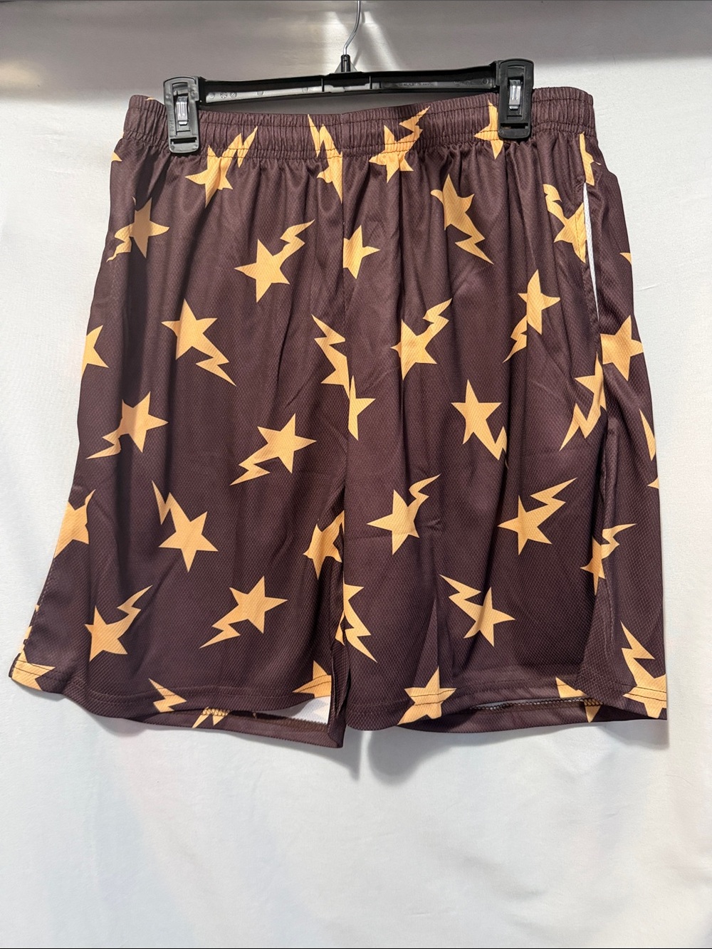 Men's Lightning & Star Athletic Shorts - Brown/Yellow